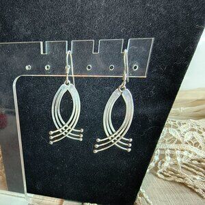 Sterling Silver 925 Dangle Cross Over Earrings